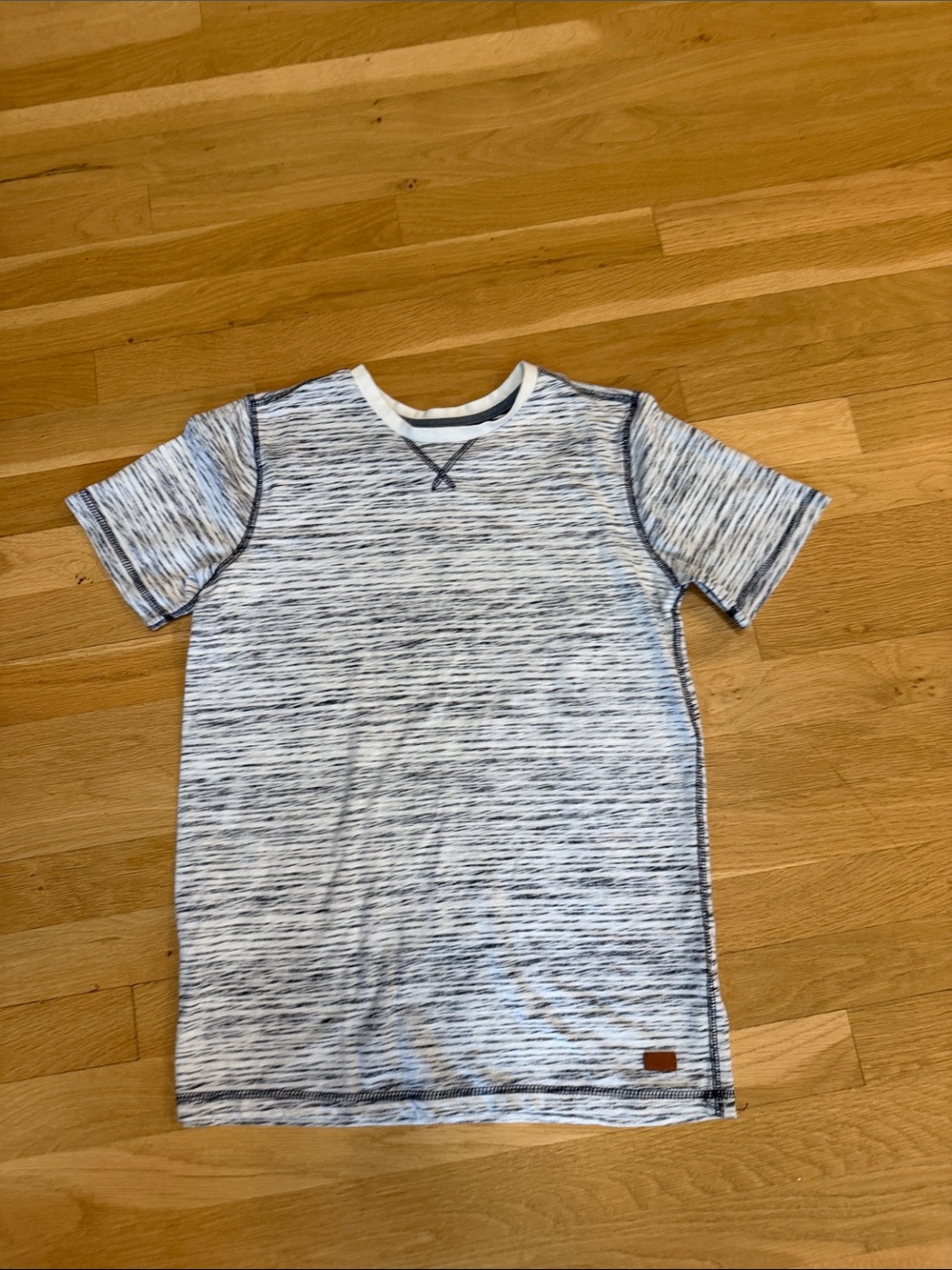 7 For All Mankind Kids Heathered White & Navy Short Sleeve Tee